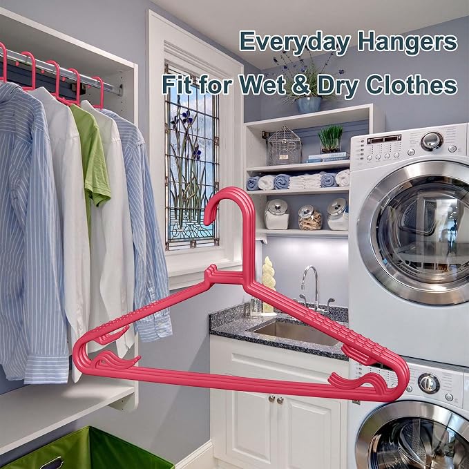 Byomostor Plastic Hangers 50 Pack, Light Weight Durable Clothes Hangers with Hooks Standard Size G-Shape&Non-Slip Coat Hangers for Everyday Use (Pink) - Image 6