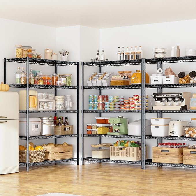5 Tier Storage Shelves 71"H Wire Shelving Adjustable Metal Shelving,1000LBS Pantry Shelves Sturdy Steel Wire Shelf for Kitchen School Pantry Garage Warehouse ,71"H X35.5"W X13.8"D, Black,2P - Image 2