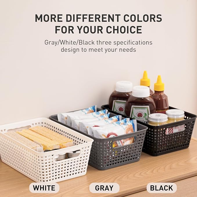 Plastic Storage Baskets With Lid, Storage Bins for Organizing, Stackable Decorative Containers for Shelves Drawers Desktop Closet Playroom Classroom Office, 6 Pack-Grey - Image 8
