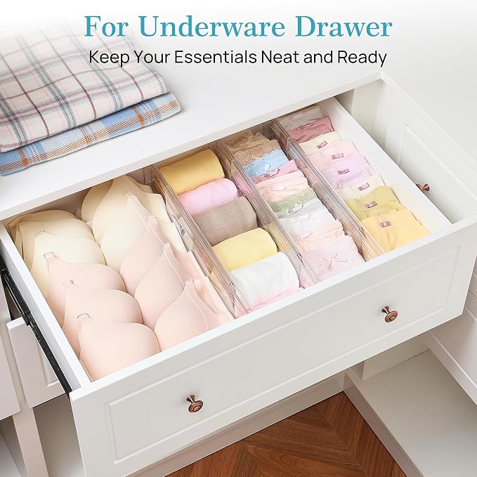Vtopmart 4 Pack 4" Regular Upgrade Drawer Dividers for Clothes, 12.8"-22.3" Expandable Dresser Drawer Organizer, Clear Plastic Separators for Dresser, Baby Clothing, Underwear, Cosmetic, Toiletries - Image 5