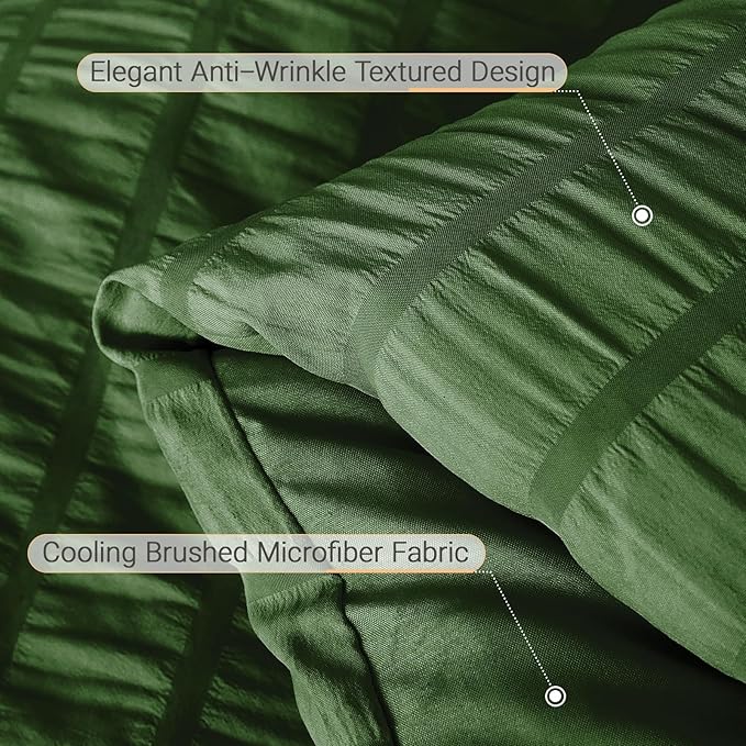 MUXHOMO 7 Pieces Queen Comforter Set, Seersucker Bed in a Bag Queen Size, All Season Luxury Bedding Set with Comforter, Flat Sheet, Fitted Sheet, Pillowcases & Shams, Dark Green