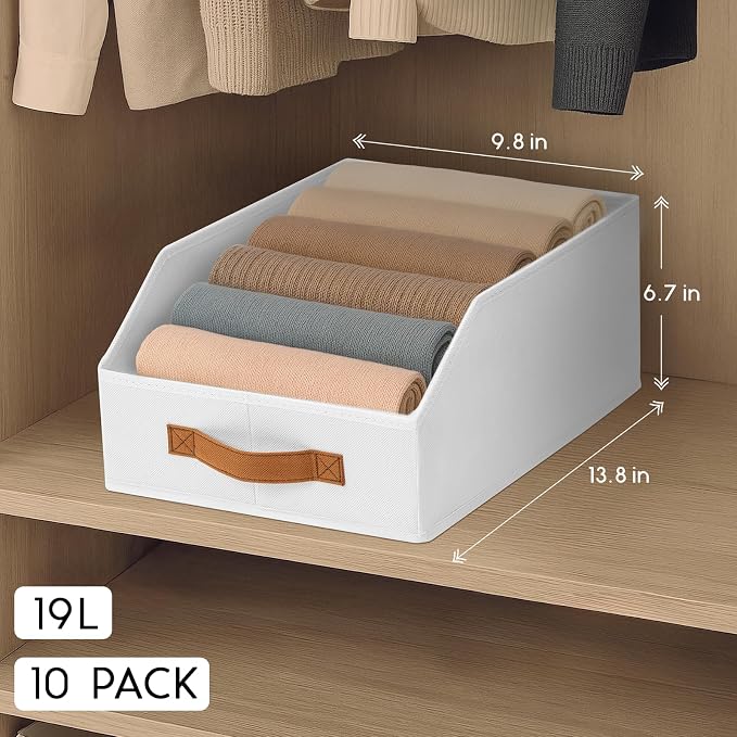 Homsorout Fabric Storage Bins for Organizing - 10 Pack Large Trapezoid Collapsible Storage Bins with Front Handle, Closet Organizers and Storage for Bedroom, Home Shelves, Small Spaces, White - Image 2