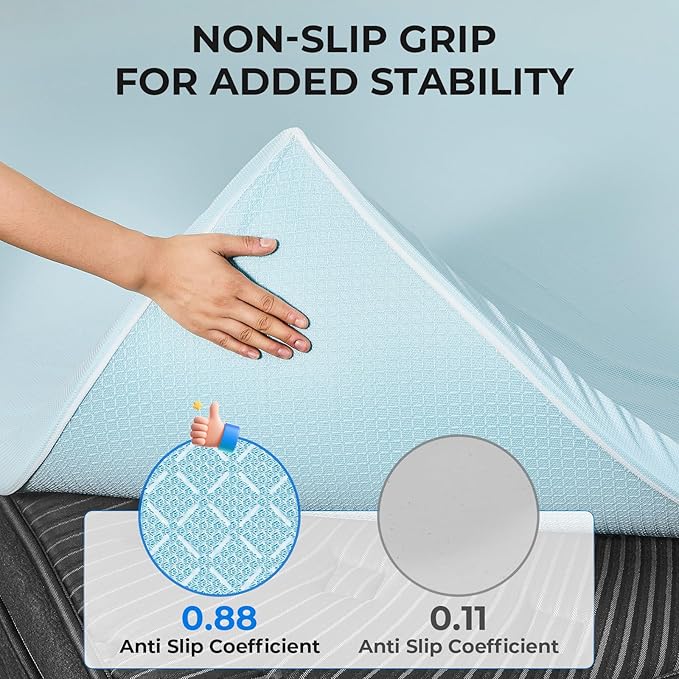 OhGeni 2 Inch King Memory Foam Mattress Topper Pad with Cover, Soft Bed Cover with Anti-Slip Base, Enhanced with Cooling Gel，Premium Comfort for Sleep & Back Pain Relief, Removable & Washable