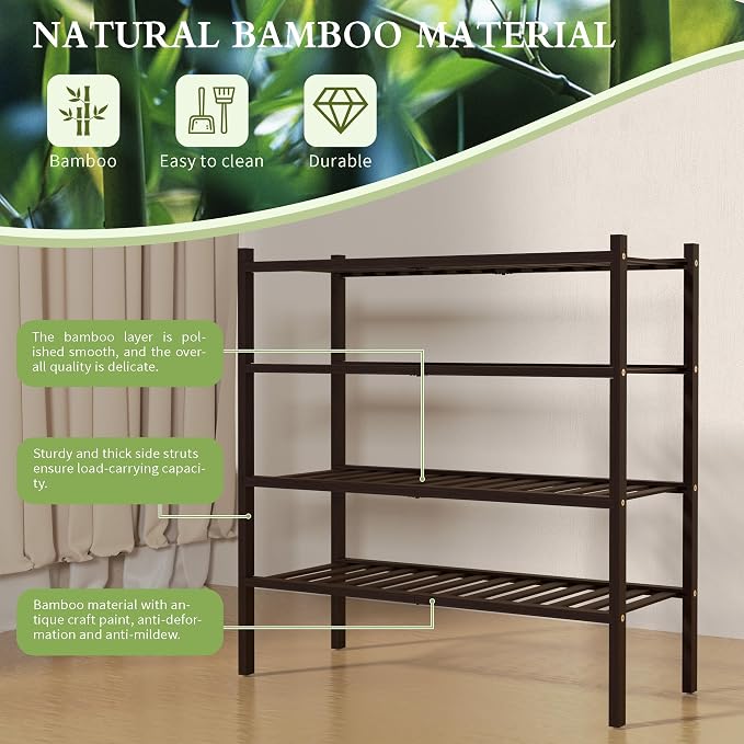 ROMGUAR CRAFT 4 Tier Bamboo Shoe Rack for Closet Free Standing Wood Shoe Shelf for Entryway Small Space Stackable 27"x11"x26" (Brown) - Image 6