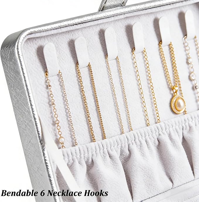 QBestry All-in-One Travel Jewelry Organizer for Women Silver | Small Jewelry Box with 68 Earring Holes | Compact Portable Jewelry Case for Earrings, Rings, Necklaces | Perfect Gifts for Mom Wife Girls - Image 3