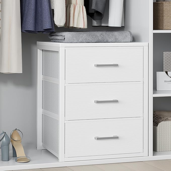 BOLUO Closet Drawers White Fabric 3 Drawer Small Dresser for Closet Organizers and Storage Bedroom Dorm Modern by BOLUO
