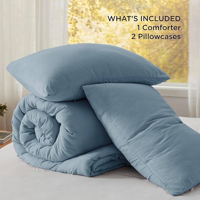 Bedsure King Comforter Set, Dusty Blue Soft Prewashed Bedding for All Seasons, 3 Pieces GentleSoft™ Bed Set, 1 Lightweight Comforter (104"x90") and 2 Pillowcases (20"x36")