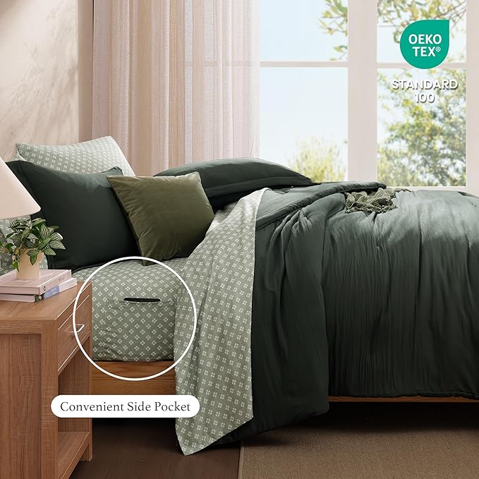 Monbix King Size Comforter Set - 7 Pieces Deep Forest Prewashed Bed in a Bag King Bedding Sets with Comforters, All Seasons Ultra Soft Comforter Bed Set with Sheets,Pillowcases & Shams