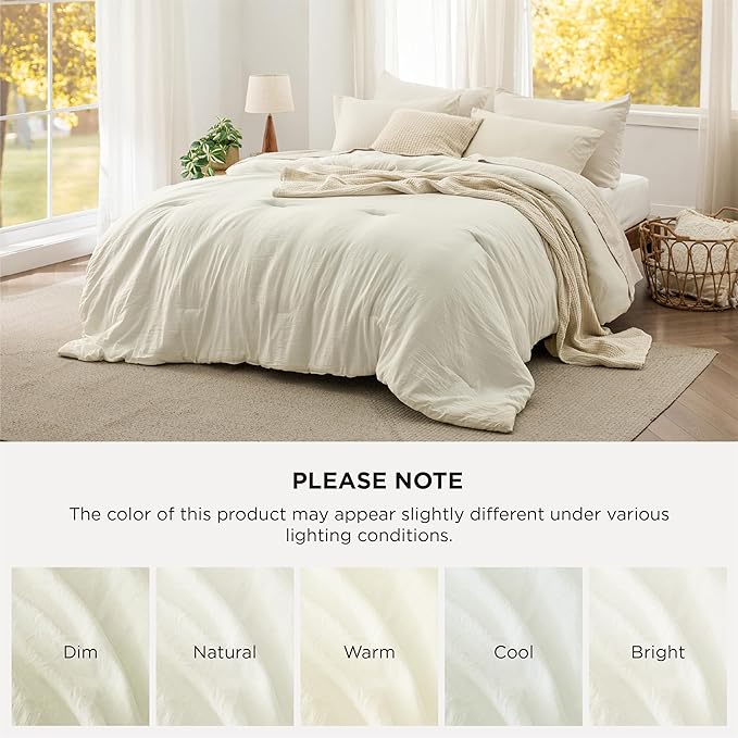 Bedsure Oversized Queen Comforter Set, Ivory Soft Prewashed Bedding for All Seasons, 3 Pieces GentleSoft™ Bed Set, 1 Lightweight Comforter (98"x98") and 2 Pillowcases (20"x26")
