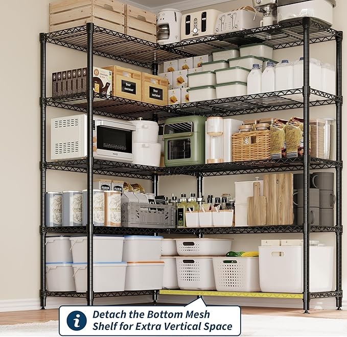 Garvee 71"Wide Storage Shelves Metal Shelving Units 5 Tier, Wire Shelving Rack 1325LBS Heavy Duty Adjustable for Storage, 71"W x 15.8"D x 70.5"H Standing Shelf Unit, for Kitchen Garage Pantry Basement - Image 4