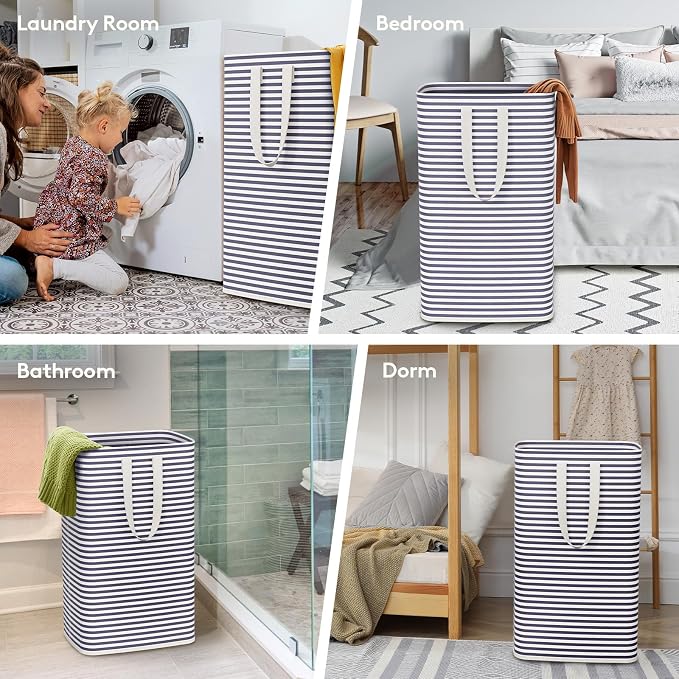 Lifewit 2 Pack Laundry Hamper Large Collapsible Laundry Baskets, Freestanding Waterproof Clothes Hamper with Easy Carry Handles in Laundry Room Bedroom Bathroom College Dorm for Adults, Navy, 2 x 80L - Image 6