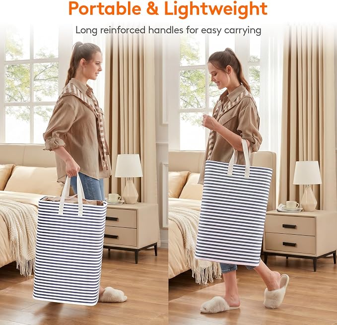 Lifewit 2 Pack Laundry Hamper Large Collapsible Laundry Baskets, Freestanding Waterproof Clothes Hamper with Easy Carry Handles in Laundry Room Bedroom Bathroom College Dorm for Adults, Navy, 2 x 80L - Image 4