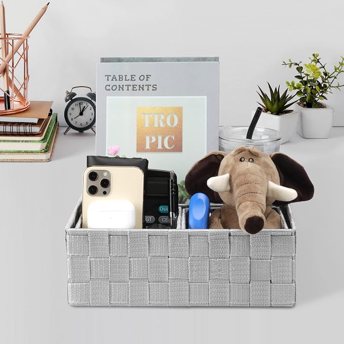 Posprica Drawer Organizer Bins,Woven Strap Storage Box Cube Basket Containers Divider for Organizing drawers, Shelves, Closets, Cabinets, Dressers and Countertops,set of 4, Light Grey - Image 7