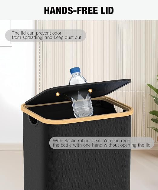Recycling Bins for Kitchen, 26 Gallon (100L) Recycle Bin with lid, Indoor Oxford Fabric Recycling Trash Can with 2 Pack Removeable and Reusable Inner Bags for Bottle Can Glass Plastic Sticker, Black - Image 7