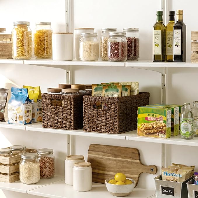 StorageWorks Round Paper Rope Storage Baskets, Rectangular Wicker Baskets with Built-in Handles, Medium, 2-Pack - Image 2