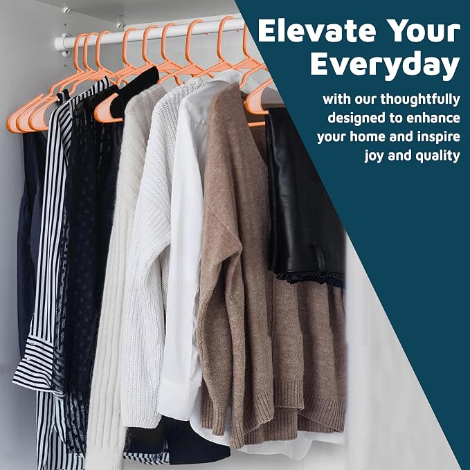 Lifemaster Plastic Clothes Hangers – Heavy Duty Hanger Set, for Organizing Clothes, Dresses, and Coat, Holds Up to 5 lbs, Space-Saving Hangers with Non-Slip Shoulder Grooves, Pack of 50, Orange - Image 3
