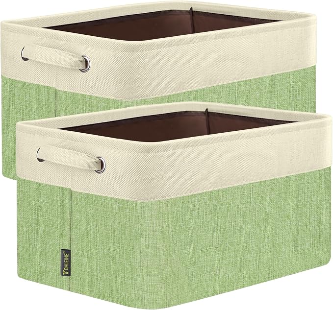 BALEINE 2 Pack Fabric Closet Storage Bins for Shelves, Linen Closet Organizers and Storage, Decorative Baskets for Organizing, Shelf, Clothes, Home, Office (Green, 14''x10''x8.5'') by BALEINE