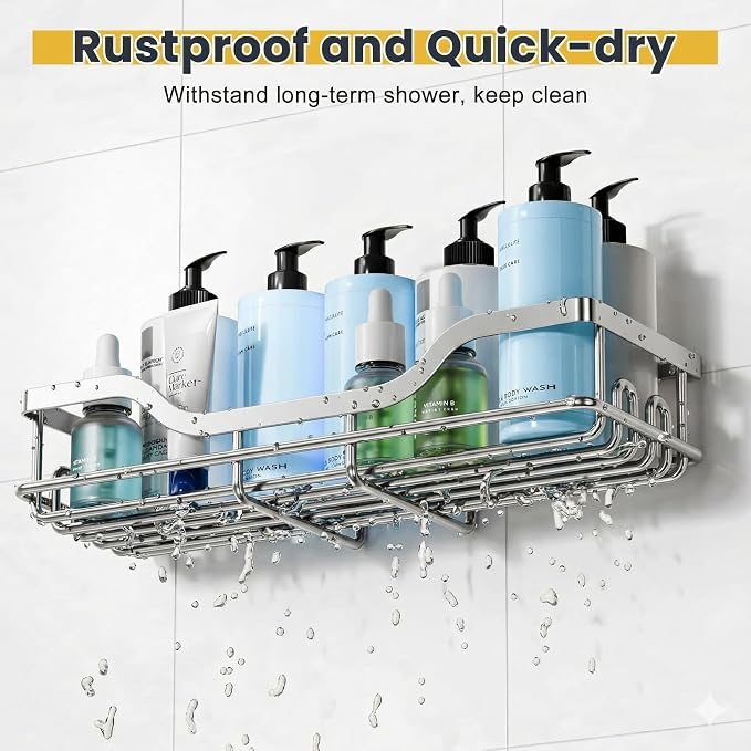 OMAIRA 3-Pack Shower Caddy with Soap Holder, Adhesive Rustproof No-drill Strudy Loading Inside Shower Organizer Shelves Rack Storage Bathroom Organization for Smooth Wall Glass Tile, Sliver (Large) - Image 5