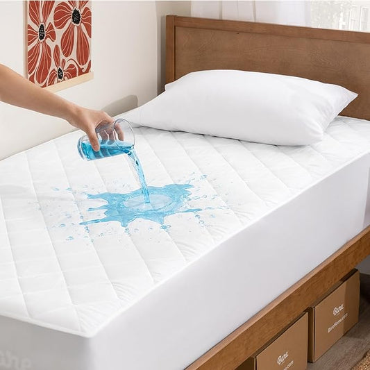 Bare Home Waterproof Quilted Mattress Protector - Cooling Mattress Pad - Protect Against Spills - Easy Wash - Fitted Mattress Cover - Dorm Essentials - Stretch-to-Fit up to 15 Inches Deep (Twin XL)