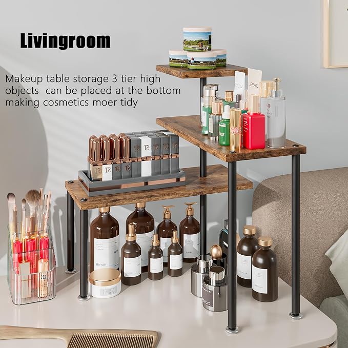 Countertop Organizer Organization 3 Tier Kitchen Corner Shelves Adjustable Spice Storage Rack for Bathroom Coffee Area Over Sink (Black) - Image 5