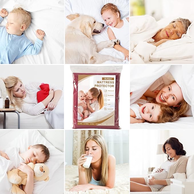 Sufdari King Size Mattress Protector,Waterproof Mattress Cover,18" Deep Pocket Mattress Protector,Dust Proof Bed Protector for Dogs/Cats/Pets/Kids-Dark red,King