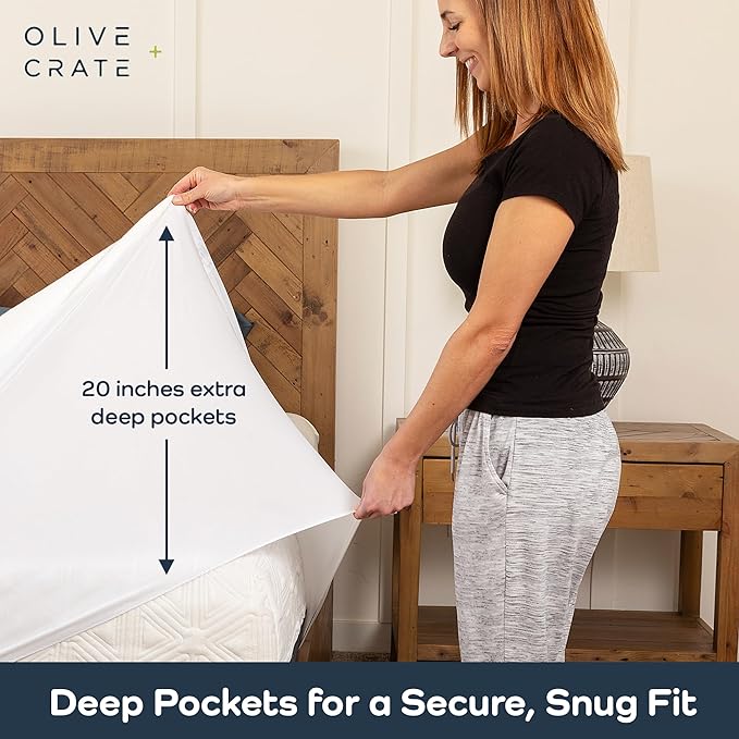 Olive + Crate 100% Viscose Bamboo Mattress Protector - Eco-Conscious Cooling Mattress Cover - Waterproof Hypoallergenic Protection, Shield Against Dust & Spills - 2Pk Twin XL for Adjustable beds