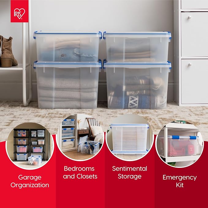 IRIS USA WeatherPro 16 Qt Storage Bins with Lids, 3 Pack, BPA-Free Plastic Gasket Box with Tight Latch and Seal, Stackable Nestable Tote Tub - Clear/Blue - Image 3