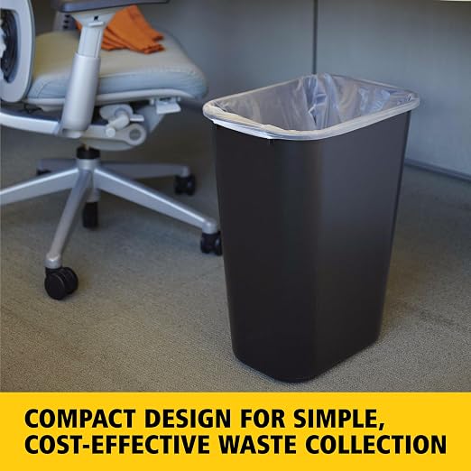 Rubbermaid Commercial Wastebasket Trash Container, 41QT/10.25 GAL, Plastic, Black, Stackable Trash Can for Bedroom/Bathroom/Office, Fits Under Desk/Sink/Cabinet - Image 3