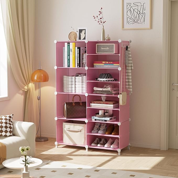 AWTATOS Closet Organizer 8 Cube Storage Shelves Clothes Organizers Closet Storage Stackable Cubby Shelving for Closet Bedroom Living Room Pink - Image 2
