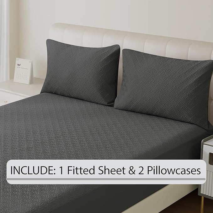100% TPU Waterproof Mattress Protector Sets with 1 Fitted Sheet & 2 Pillowcases 18 Inches Deep Pocket Breathable Incontinence Pads for Adults Kids Elderly Pets (Black, Full)