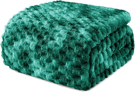 Exclusivo Mezcla Fleece King Blanket for Bed, Extra Large Fuzzy Tie-dye Teal Bed Blankets, Soft Cozy Plush Sofa Throws for All Seasons, 90x104 Inches