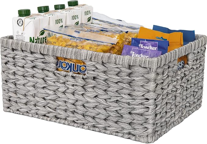 GRANNY SAYS Large Wicker Basket for Storage, Waterproof Baskets for Shelves, Storage Baskets with Handles, Grey Basket for Storage, 1-Pack by GRANNYSAYS