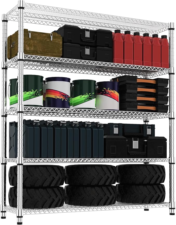 M MZG 5 Tiers Shelf 3300 lbs Steel Storage Shelving Utility Shelving Unit Steel Organizer Wire Rack for Home,Kitchen,Office,Garage Chrome 17.7" D x 47.2" W x 70.3" H by MEIGAOPLASTICANDMETALHKCOLIMITED