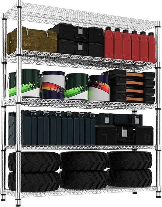 M MZG 5 Tiers Shelf 3300 lbs Steel Storage Shelving Utility Shelving Unit Steel Organizer Wire Rack for Home,Kitchen,Office,Garage Chrome 17.7" D x 47.2" W x 70.3" H by MEIGAOPLASTICANDMETALHKCOLIMITED