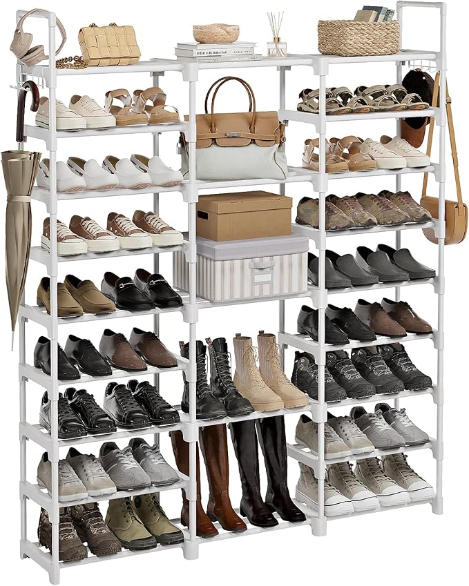 WOWLIVE 9 Tiers Large Shoe Rack White Shoe Rack Organizer for Closet 50-55 Pairs Stackable Heavy Duty Shoe Shelf Shoe Storage with Metal Pipes Plastic Connectors by WOWLIVE