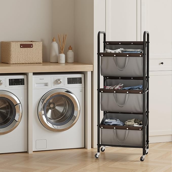 GRANNY SAYS 3 Tier Laundry Sorter, Laundry Hamper with Wheels, Laundry Room Organization and Storage, 3 Section Rolling Laundry Cart for Dorm, Bathroom, Bedroom, Closet, Grey - Image 5