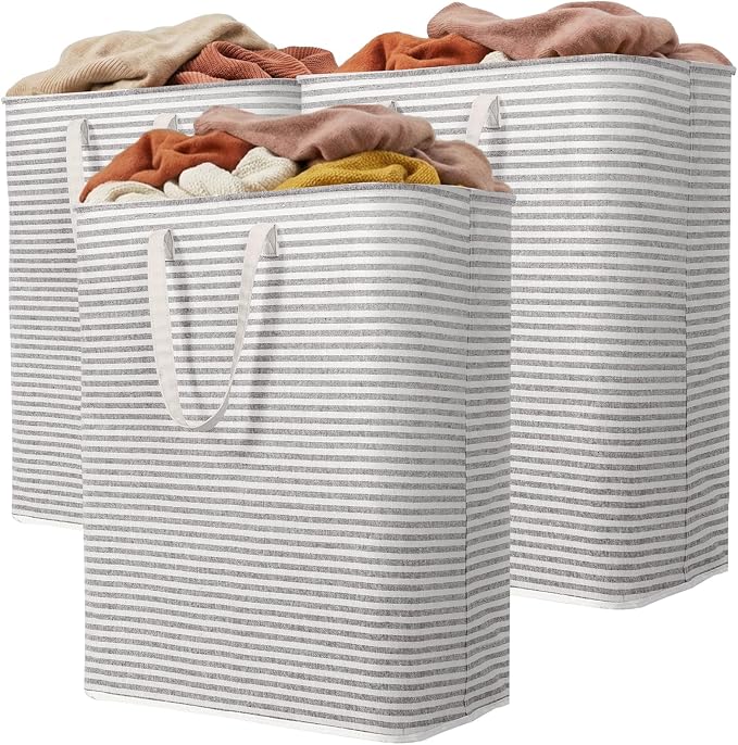 Lifewit 3 Pack Laundry Basket 125L Each, Collapsible Clothes Hamper with Reinforced Handles, Freestanding Waterproof Design for Bedroom and Laundry Room, Grey 375L Total by Lifewit