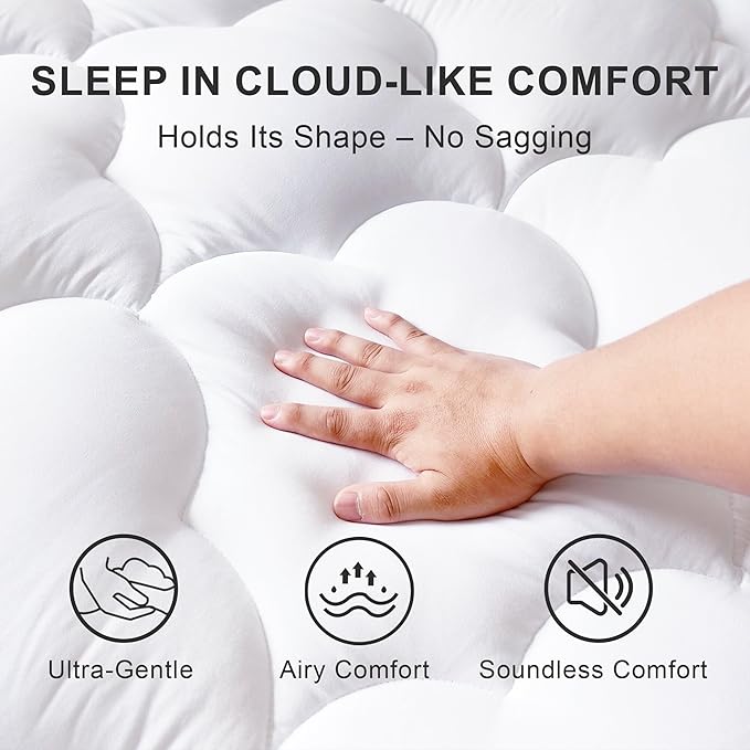 Mattress Topper Full Size Pillow Top - Extra Thick Padded Mattress Pad & Protector, Breathable Fitted Deep Pocket 8-21, Ultra Soft & Supportive