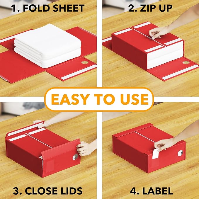 SpaceAid 6 Pack Bed Sheet Organizers and Storage, Foldable Sheet Organizer with Window for Linen Closet, Set Folder Keeper for Queen & King Size Bedding Storage (Red) - Image 3