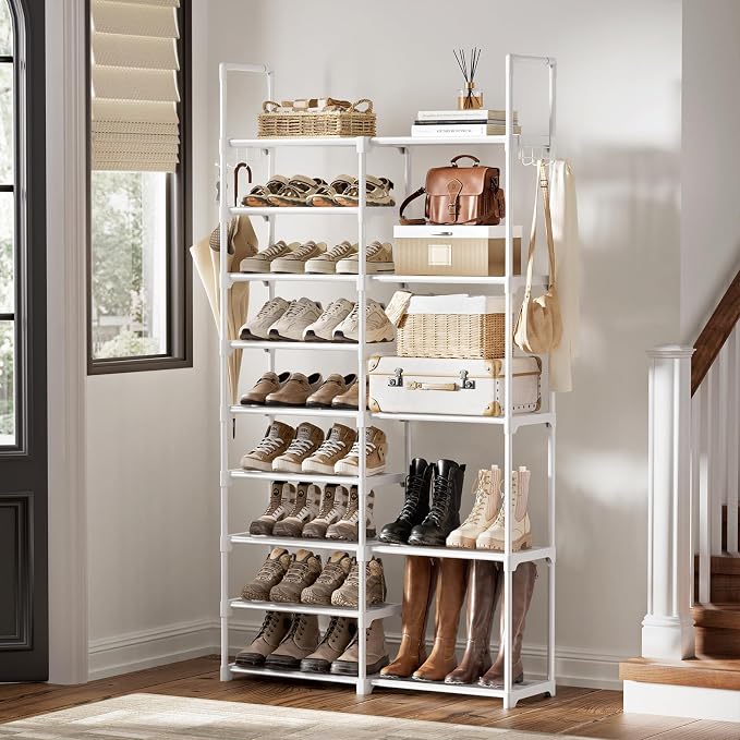WOWLIVE 9 Tiers White Shoe Rack for Closet Shoe Rack Storage Organizer for Entryway 30-35 Pairs Stackable Shoe Shelf for Front Entrance Metal Pipes with Plastic Connectors - Image 2