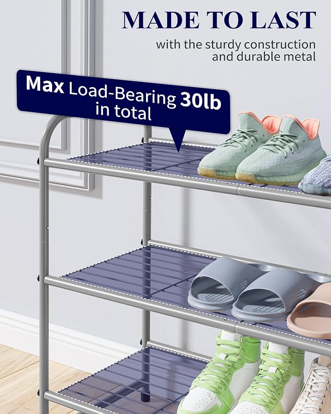 Kitsure Shoe Rack - Stainless Steel Shoe Organizer, Sturdy Shoe Rack for Closet and Front Door Entrance, Free Standing Shoe Shelf, Closet Organizers and Storage, 25.6" Wide - 3 Tier, Grey - Image 3