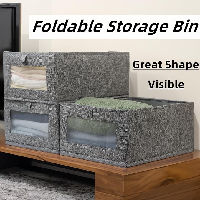 Fordonral 4 Pack Closet Organizers and Storage Bins, Storage Containers for Organizing Clothing, Jeans, Toys, Books, Shelves, Wardrobe - Closet Organizer, Large Storage Boxes Baskets with Window - Image 2