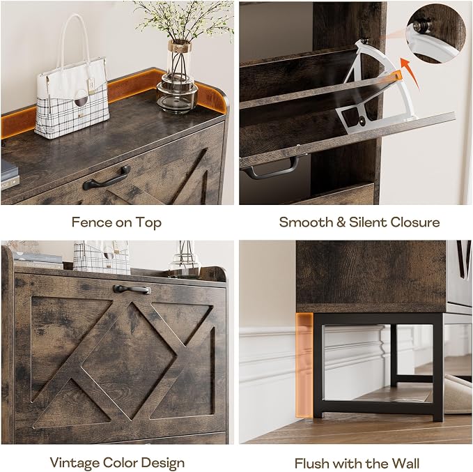 Nicetree Shoe Cabinet with 2 Flip Drawers, Freestanding Shoe Storage Cabinet with Metal Legs, Farmhouse Shoe Organizer for Entryway, Foyer, Hallway - Image 3