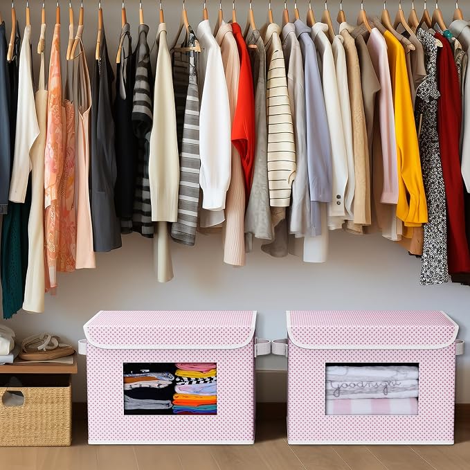 Univivi Fabric Foldable Storage Boxes [4-Pack] Large Collapsible Stackable Storage Bins with Lids, Closet Organizers and Storage Cube Basket for Home, Office, Bedroom (Pink, 17”x 12” x 12”) - Image 6