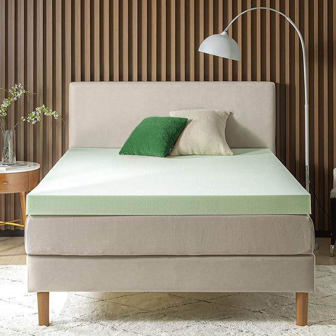 ZINUS 4 Inch Green Tea Memory Foam Mattress Topper, Dorm Bedding, Pressure-Relieving Layer, Ideal for Back Pain Relief, Compact WONDERBOX Packaging, CertiPUR-US Certified, Twin