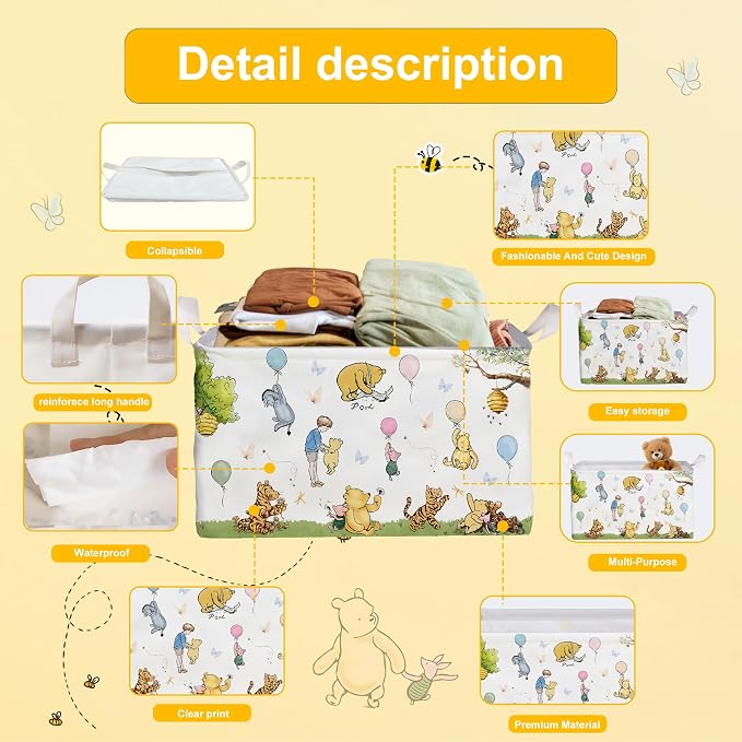 Winnie Basket,the Pooh baby Stuff,Winnie Nursery Decor Laundry Hamper With A Waterproof PECoating, Foldable, Bathroom and Bedroom SetClothes ,Toys Bin, Baby Nursery Hamper Decor - Image 3