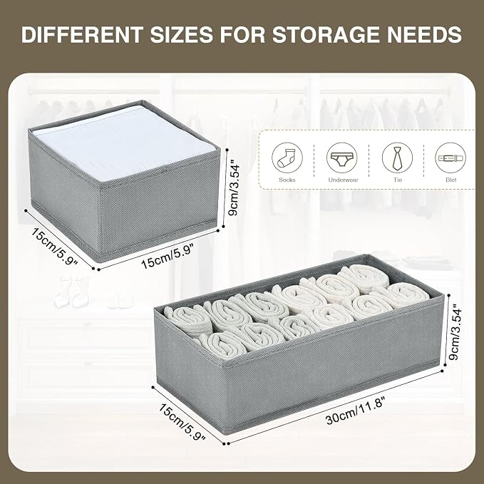 DIMJ Drawer Organizers for Clothing, Set of 12 Dresser Drawer Organizers, Fabric Closet Organizers and Storage, Drawer Dividers for Baby Clothes, Socks, Belt, Tie (Grey) - Image 6