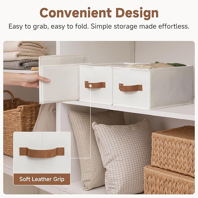 StorageWorks Closet Organizer Storage Baskets, Storage Bins for Shelves, Fabric Organization and Storage, Foldable Closet Organizer for Clothes, Ivory White, 3-Pack, Small - Image 4