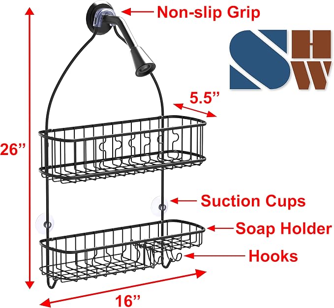 Simple Houseware Bathroom Hanging Shower Head Caddy Organizer, Black - Image 4