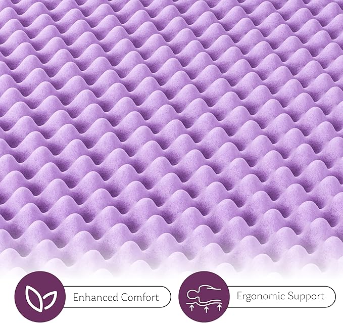 3 Inch Egg Crate Full Memory Foam Mattress Topper, Lavender Scent Gel Infused Foam Mattress Topper for Pressure Relief, CertiPUR-US Certified Full Bed Topper, Purple, 54"×75"
